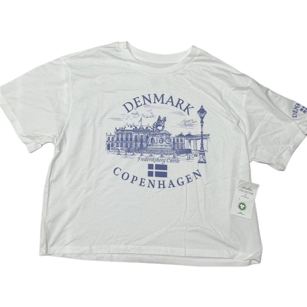 Brand new Denmark Copenhagen organic cotton castle adult White T-Shirt sz large